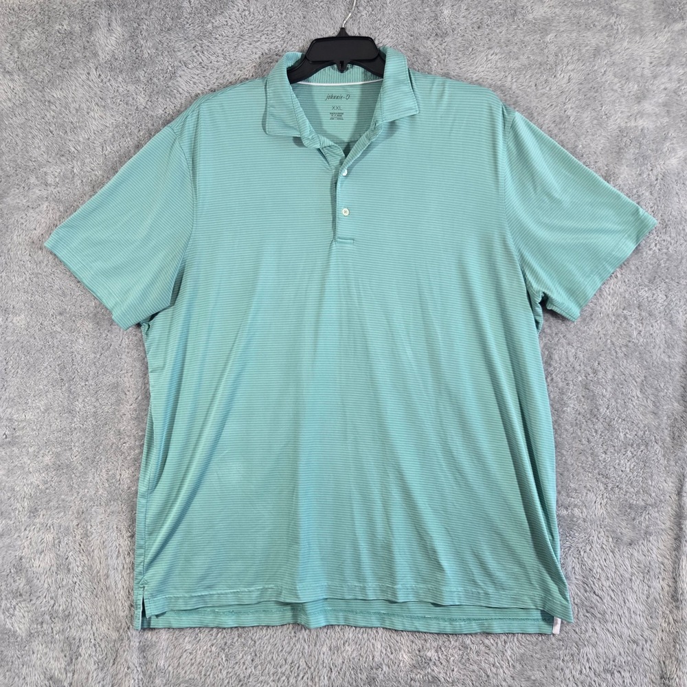 johnnie-O Mens XXL Mint Green Striped Performance Golf Polo Shirt Short Sleeve